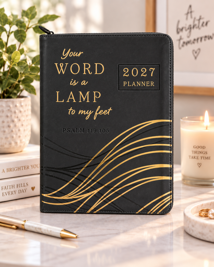 2027 NKJV 16-Month Scripture Planner, Charcoal Leathersoft, Zippered, Your Word Is a Lamp