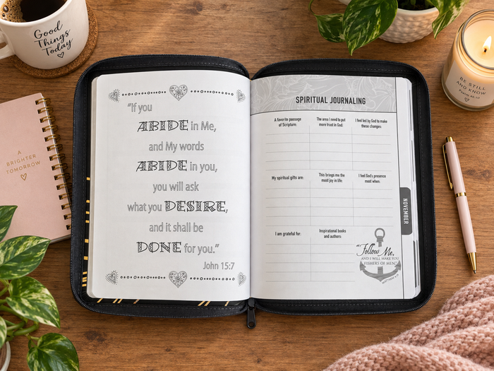 2027 NKJV 16-Month Scripture Planner, Charcoal Leathersoft, Zippered, Your Word Is a Lamp