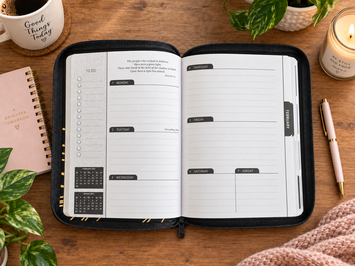 2027 NKJV 16-Month Scripture Planner, Charcoal Leathersoft, Zippered, Your Word Is a Lamp