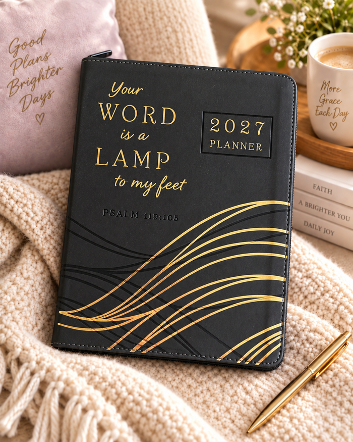 2027 NKJV 16-Month Scripture Planner, Charcoal Leathersoft, Zippered, Your Word Is a Lamp