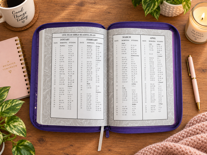 2027 NKJV 16-Month Scripture Planner, Purple Leathersoft, Zippered, Faith Hope Love