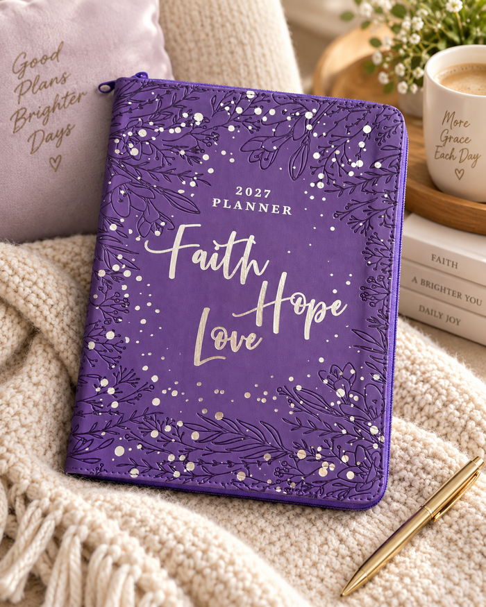 2027 NKJV 16-Month Scripture Planner, Purple Leathersoft, Zippered, Faith Hope Love