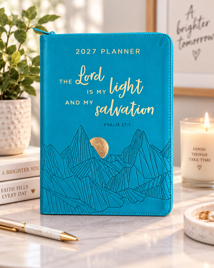 2027 NKJV 16-Month Scripture Planner, Teal Leathersoft, Zippered, The Lord Is My Light