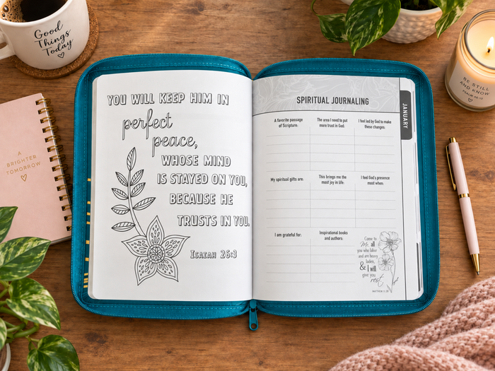 2027 NKJV 16-Month Scripture Planner, Teal Leathersoft, Zippered, The Lord Is My Light