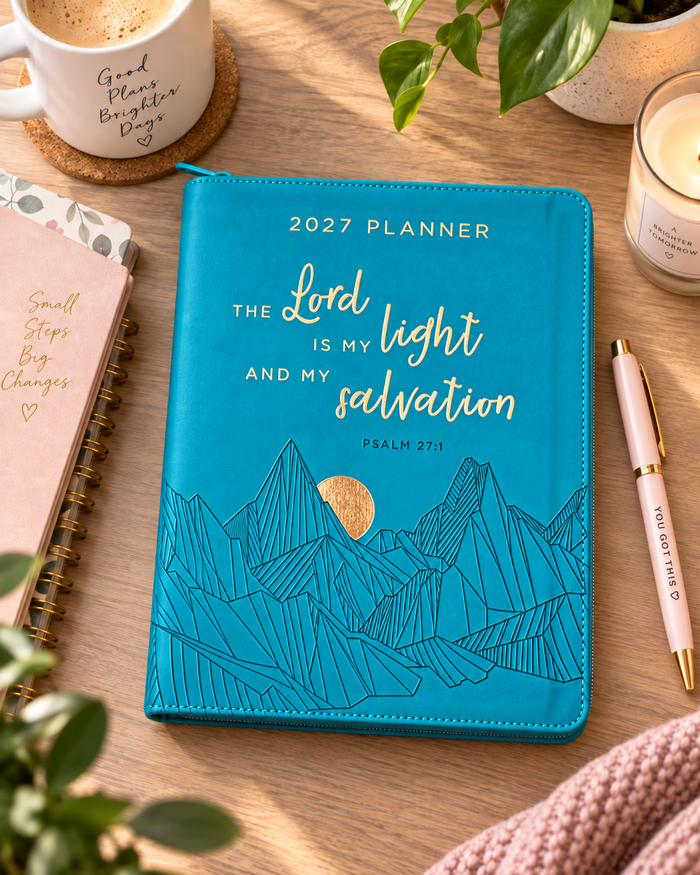 2027 NKJV 16-Month Scripture Planner, Teal Leathersoft, Zippered, The Lord Is My Light