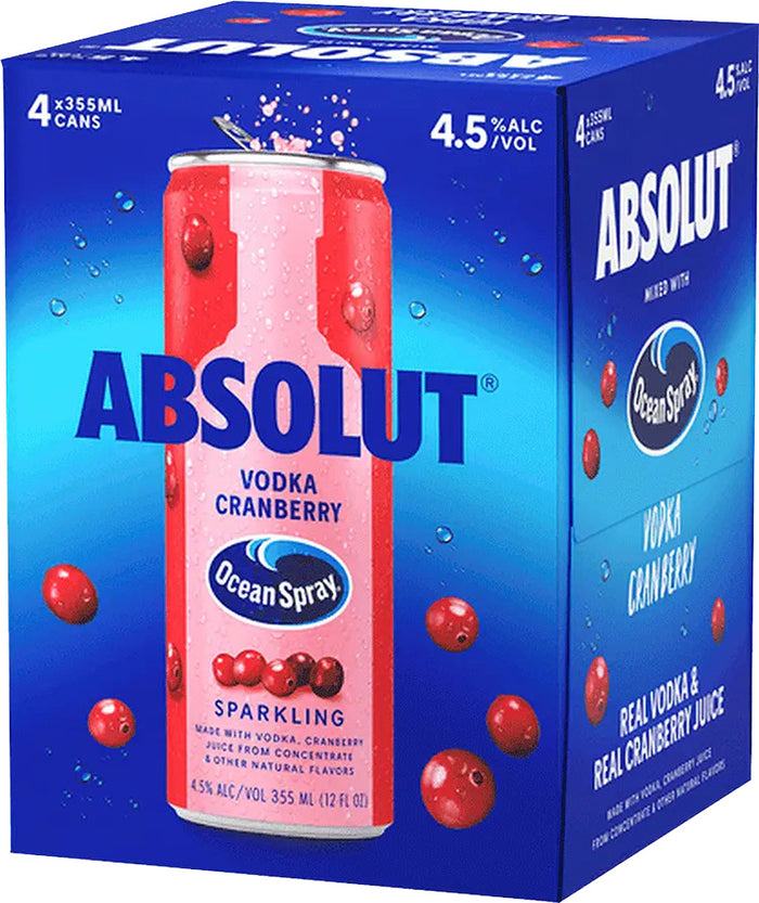 Absolut Vodka & Ocean Spray Cranberry 4pk Cans 355ml