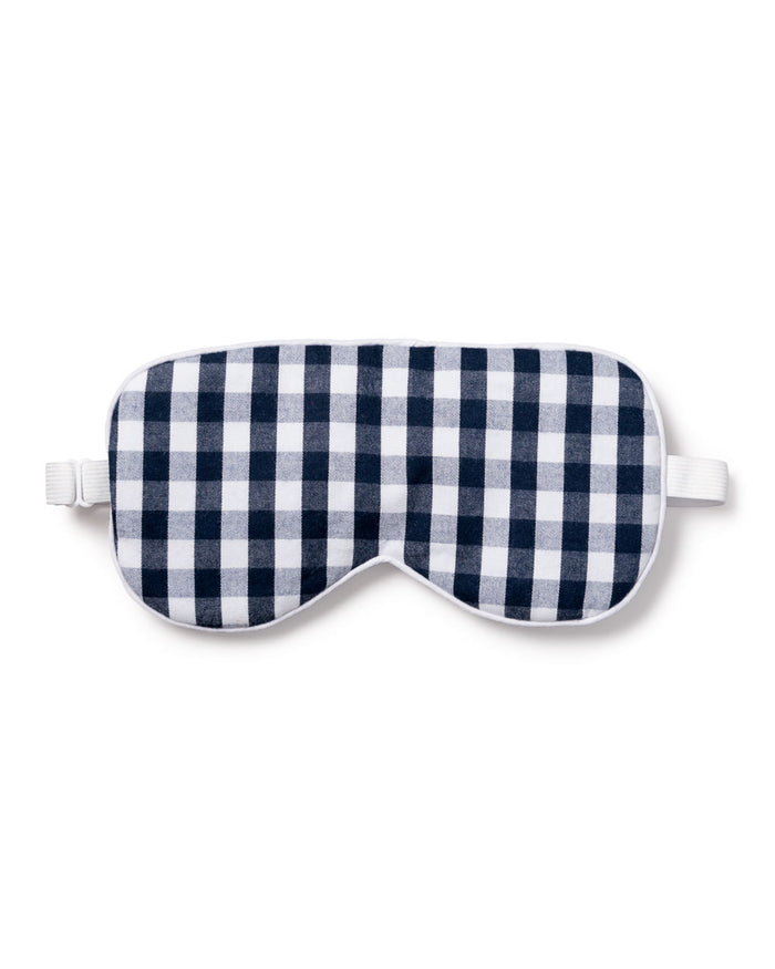 Indulge in luxurious sleep with Petite Plumes Adults Twill Sleep Mask in Navy Gingham, complete with elastic straps for comfort. Opt for monogramming to create a unique personal touch.