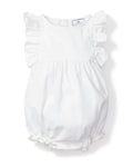 White baby romper with ruffled sleeves on a white background