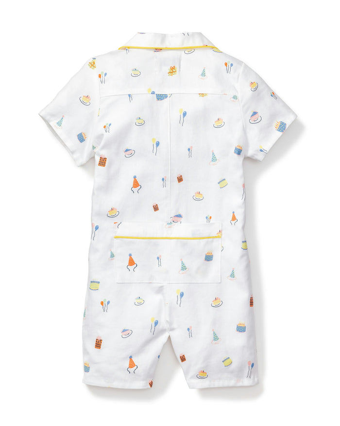Short-sleeve pajama top with colorful pattern on a white background