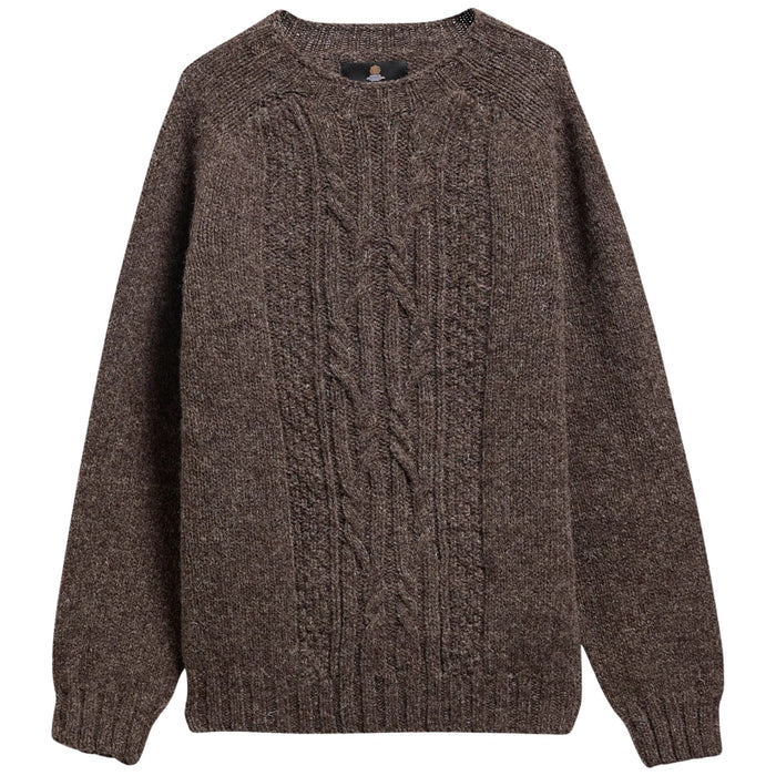 Barbour Natural Yarm Cable Crew Jumper - Medium Brown