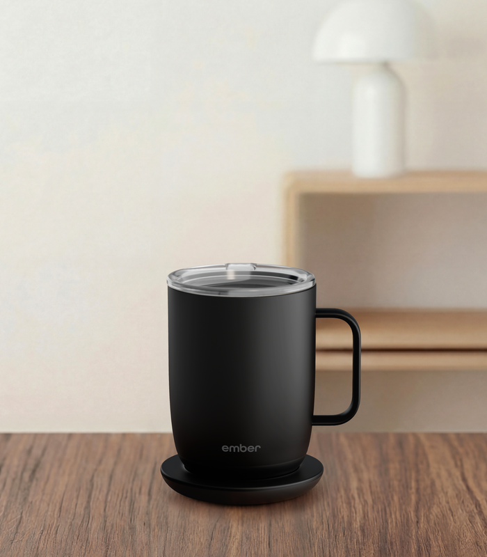 Ember Mug 3 in Black, 14 oz, on a desk