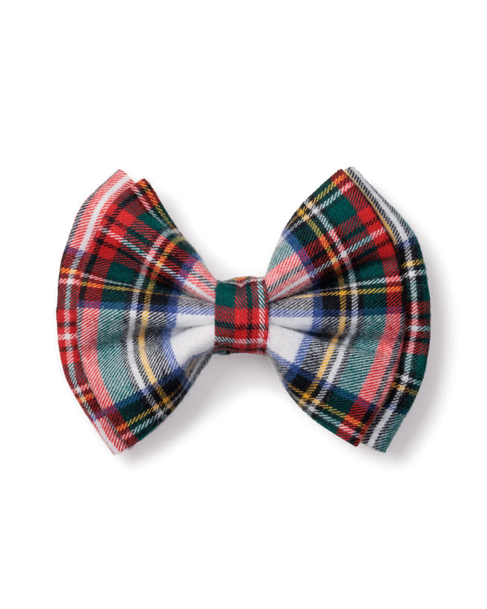 Petite Plumes Girls Hair Bows in Balmoral Tartan feature a classic plaid pattern with red, green, blue, yellow, and white hues. Perfect as a holiday gift, they offer formal elegance for any festive occasion.