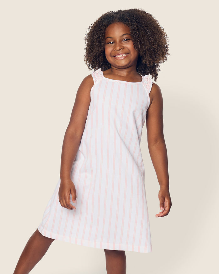Girl's Twill Amelie Nightgown in Pink Stripe in Pink and White Stripe#Color_Pink and White Stripe