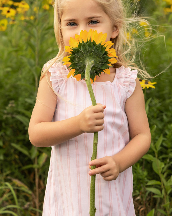 Girl's Twill Amelie Nightgown in Pink Stripe in Pink and White Stripe#Color_Pink and White Stripe