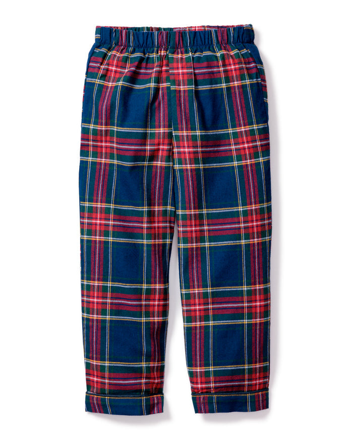 Kid's Brushed Twill Pajama Pant in Windsor Tartan features a classic red, green, and yellow plaid on dark blue with a comfortable elastic waistband.