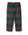 Kid's Brushed Twill Pajama Pants in Kensington Tartan, featuring green, red, yellow, and white plaid and an elastic waistband, displayed against a white background.