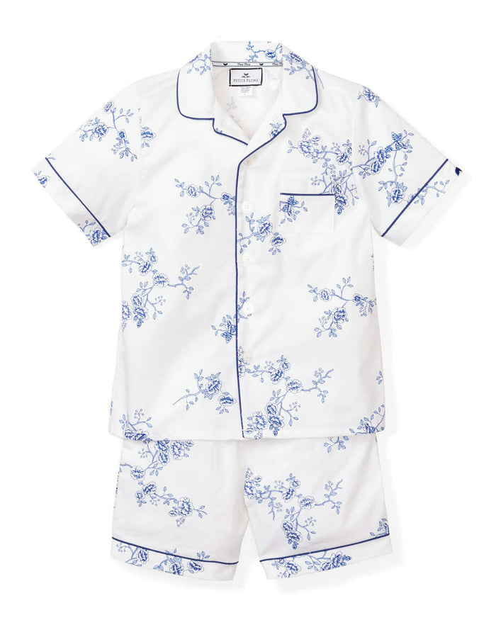 Kid's Twill Pajama Short Set in Indigo Floral in Indigo Floral#Color_Indigo Floral