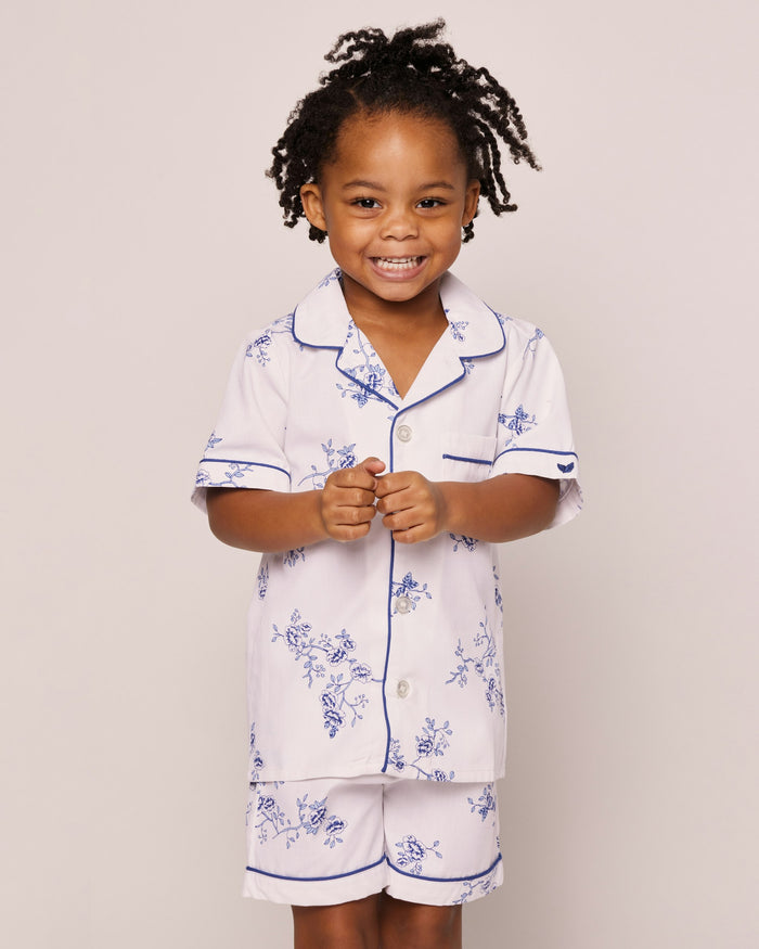 Kid's Twill Pajama Short Set in Indigo Floral in Indigo Floral#Color_Indigo Floral