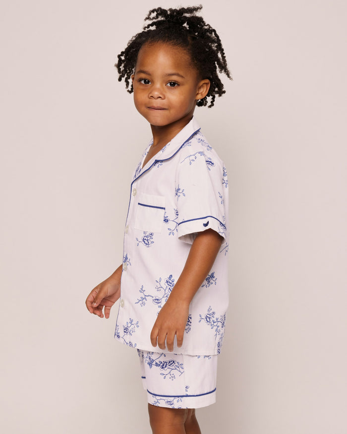 Kid's Twill Pajama Short Set in Indigo Floral in Indigo Floral#Color_Indigo Floral