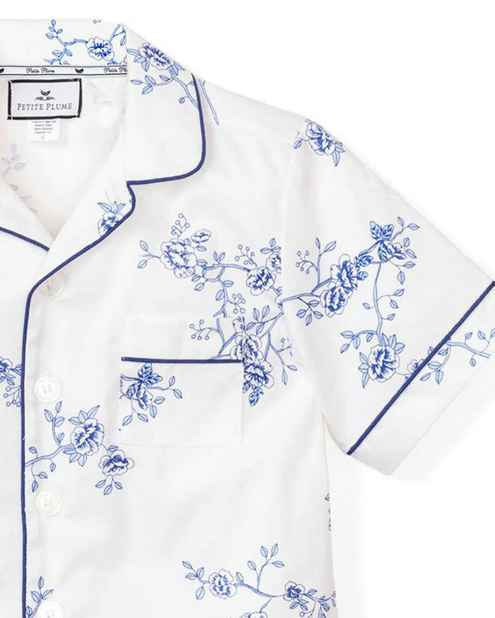 Kid's Twill Pajama Short Set in Indigo Floral in Indigo Floral#Color_Indigo Floral