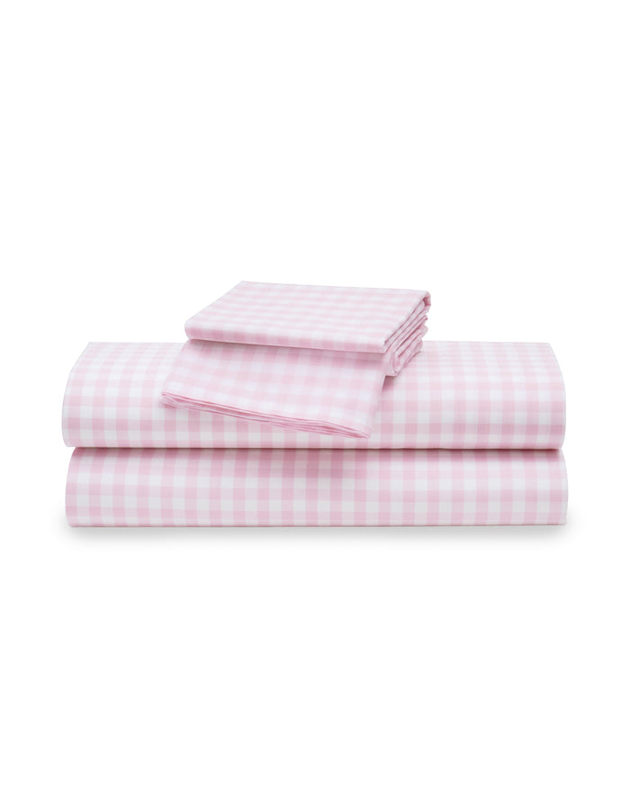 Luxe Premium Percale Duvet Set in Light Blue Gingham in Pink Gingham#Color_Pink Gingham