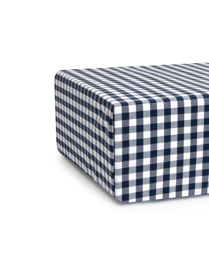 Luxe Premium Cotton Crib Sheet in Navy Gingham  in Light Blue Gingham#Color_Navy Gingham