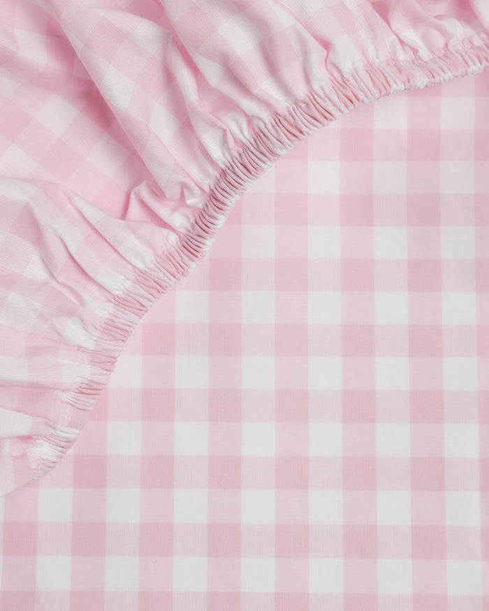Luxe Premium Cotton Crib Sheet in Navy Gingham  in Pink Gingham#Color_Pink Gingham
