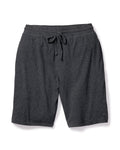 Mens Classic Pima Shorts in Dark Heather Grey by Petite Plume are made from yarn-dyed fabric, featuring an elastic waistband and adjustable drawstring. The soft, comfortable material makes them ideal for casual wear or pairing with jersey knit pajamas.