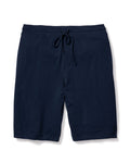 Mens Classic Pima Shorts in Navy by Petite Plume are made from soft Peruvian Pima cotton, featuring a dark blue color and an adjustable waist for comfort. These versatile drawstring athletic shorts transition seamlessly from workouts to bedtime.