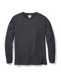 A Mens Pima Crew Neck Long Sleeve Top in Dark Heather Grey, by Petite Plume, is showcased on a white background. Crafted from breathable Peruvian Pima cotton, it offers a soft and casual feel perfect for everyday wear.