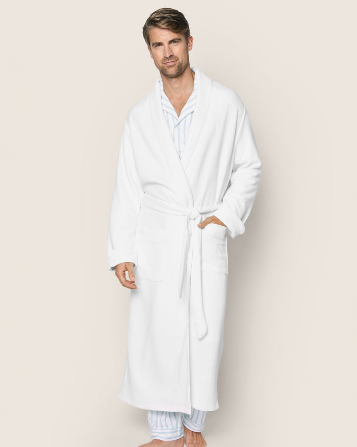 Men's Pima Jacquard Robe in White in White#Color_White