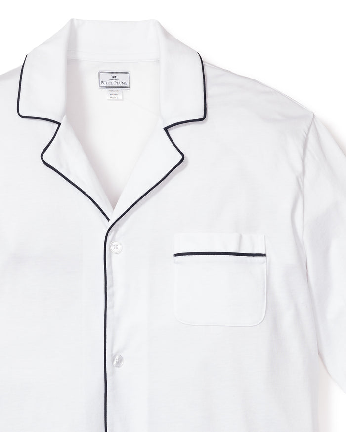 Men's Pima Pajama Set in Navy in White with Navy Piping#Color_White with Navy Piping