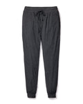Mens Pima Pants by Petite Plume, in dark heather grey, feature an elastic waistband with a drawstring and cuffed ankles, laid flat against a white background.