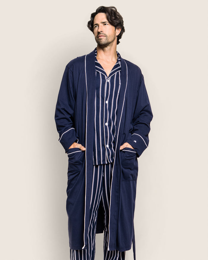 Men's Pima Robe in Navy in Navy#Color_Navy