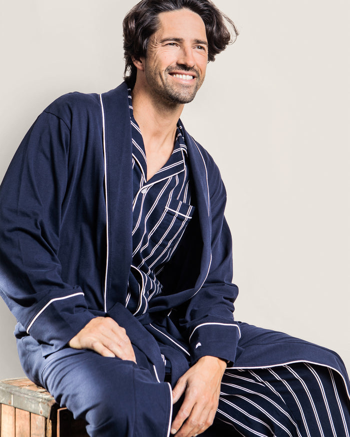 Men's Pima Robe in Navy in Navy#Color_Navy