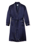 Men's Silk Long Robe in Navy Polka Dots #Color_Navy Polka Dot