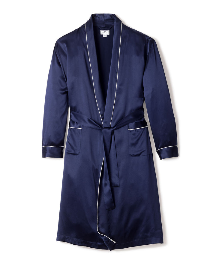 Mens Navy Silk Long Robe in Navy in Navy#Color_Navy