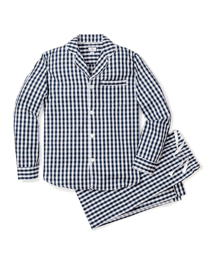 Men's Twill Pajama Set in Royal Blue Gingham in Navy Gingham#Color_Navy Gingham