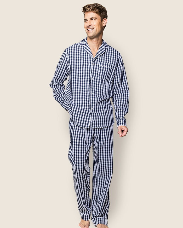 Men's Twill Pajama Set in Royal Blue Gingham in Navy Gingham#Color_Navy Gingham