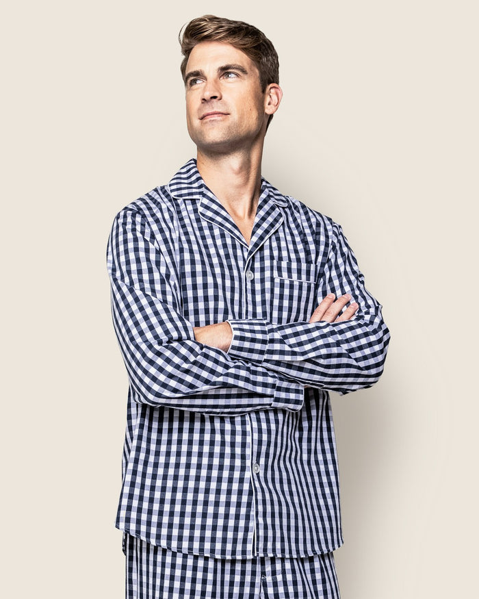 Men's Twill Pajama Set in Royal Blue Gingham in Navy Gingham#Color_Navy Gingham