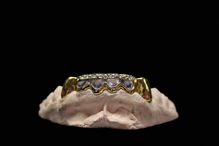 10K Gold 2 Solid 4 One piece Open-Face Diamond Cut Top image 0