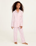 Petite Plume x Eloise Kid's Twill Pajama Set in Eloise Classic Stripe features pink and white stripes.