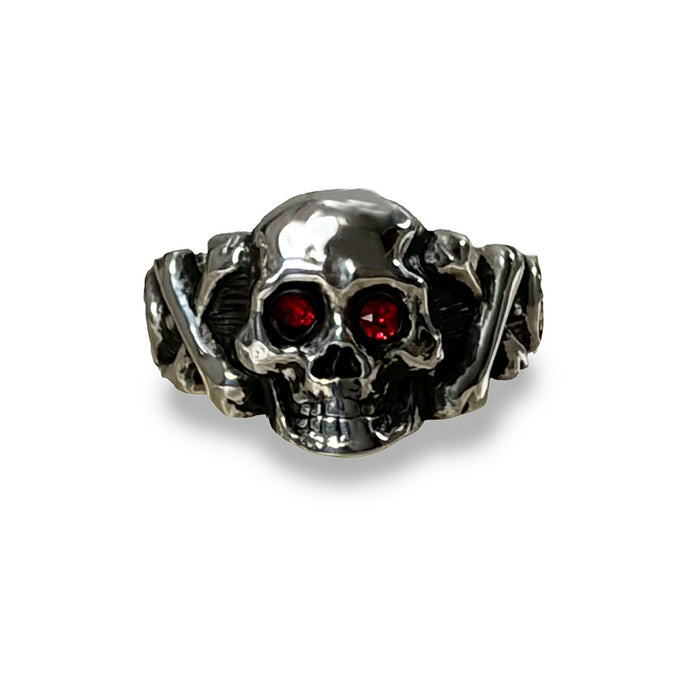 Silver Sparkle Eyes Skull Ring