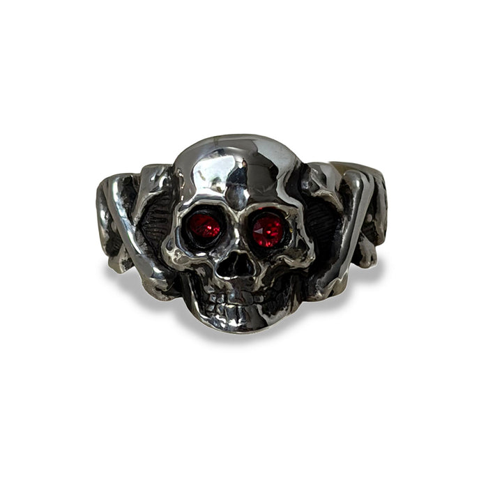 Silver Sparkle Eyes Skull Ring