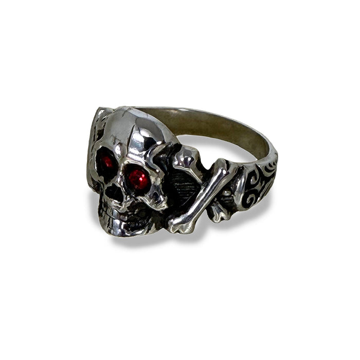 Silver Sparkle Eyes Skull Ring
