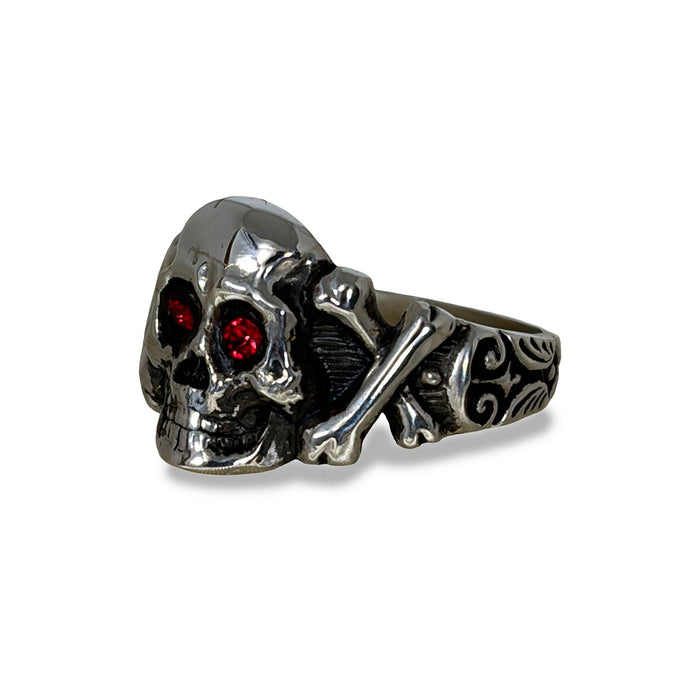 Silver Sparkle Eyes Skull Ring