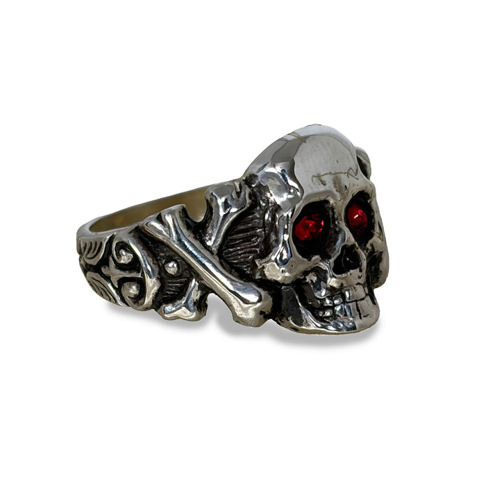Silver Sparkle Eyes Skull Ring