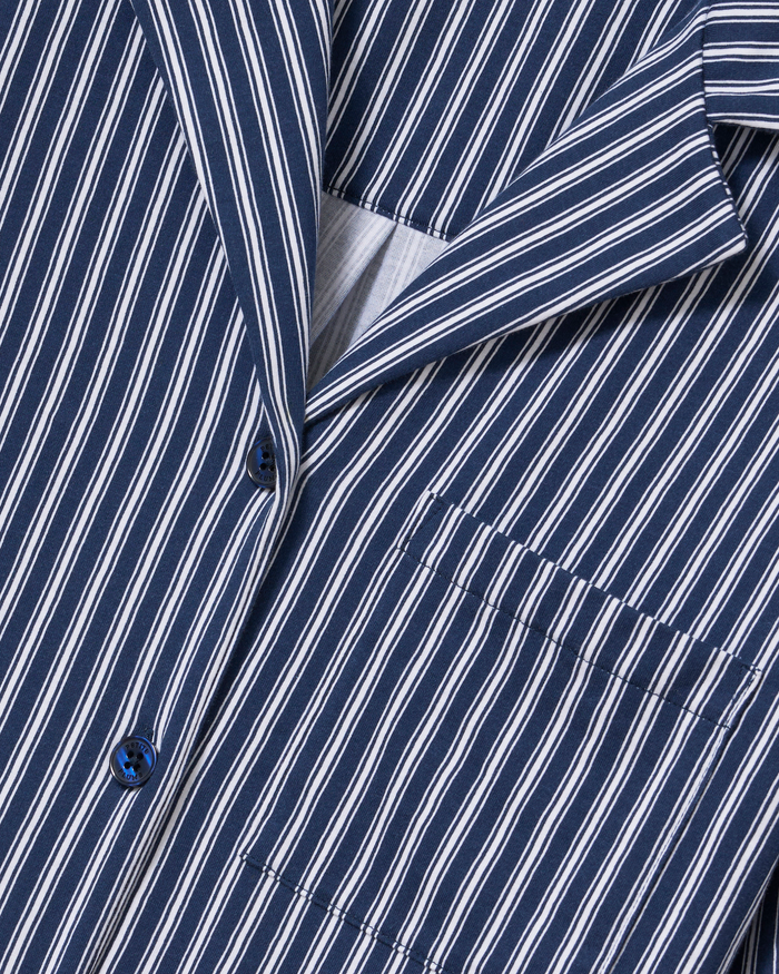 The Olivia Wide Leg Pima Pajama Set in Admiral Ticking