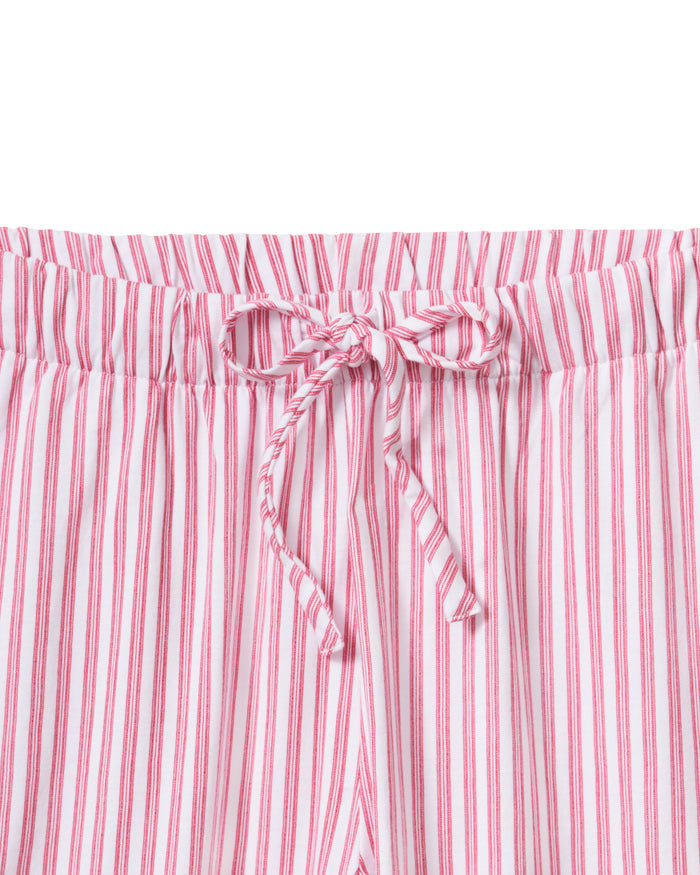 Featuring the Petite Plume Olivia Pajama Set in Antique Red Ticking, this shirt is crafted from luxurious Peruvian Pima cotton with an embroidered logo on its sleeve and a classic white button front design.