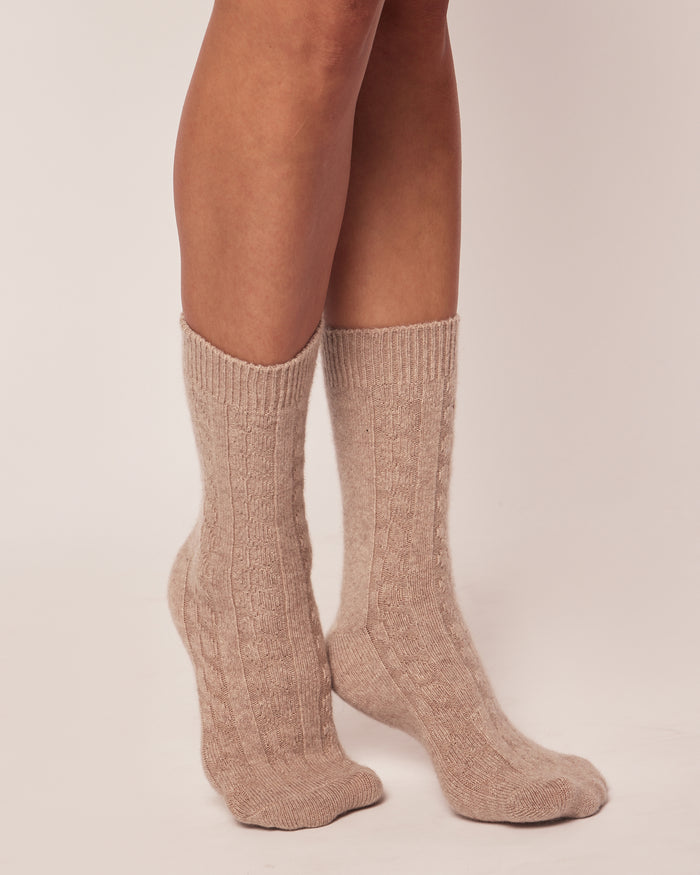 Women's Cashmere Socks in Black in Camel#Color_Camel